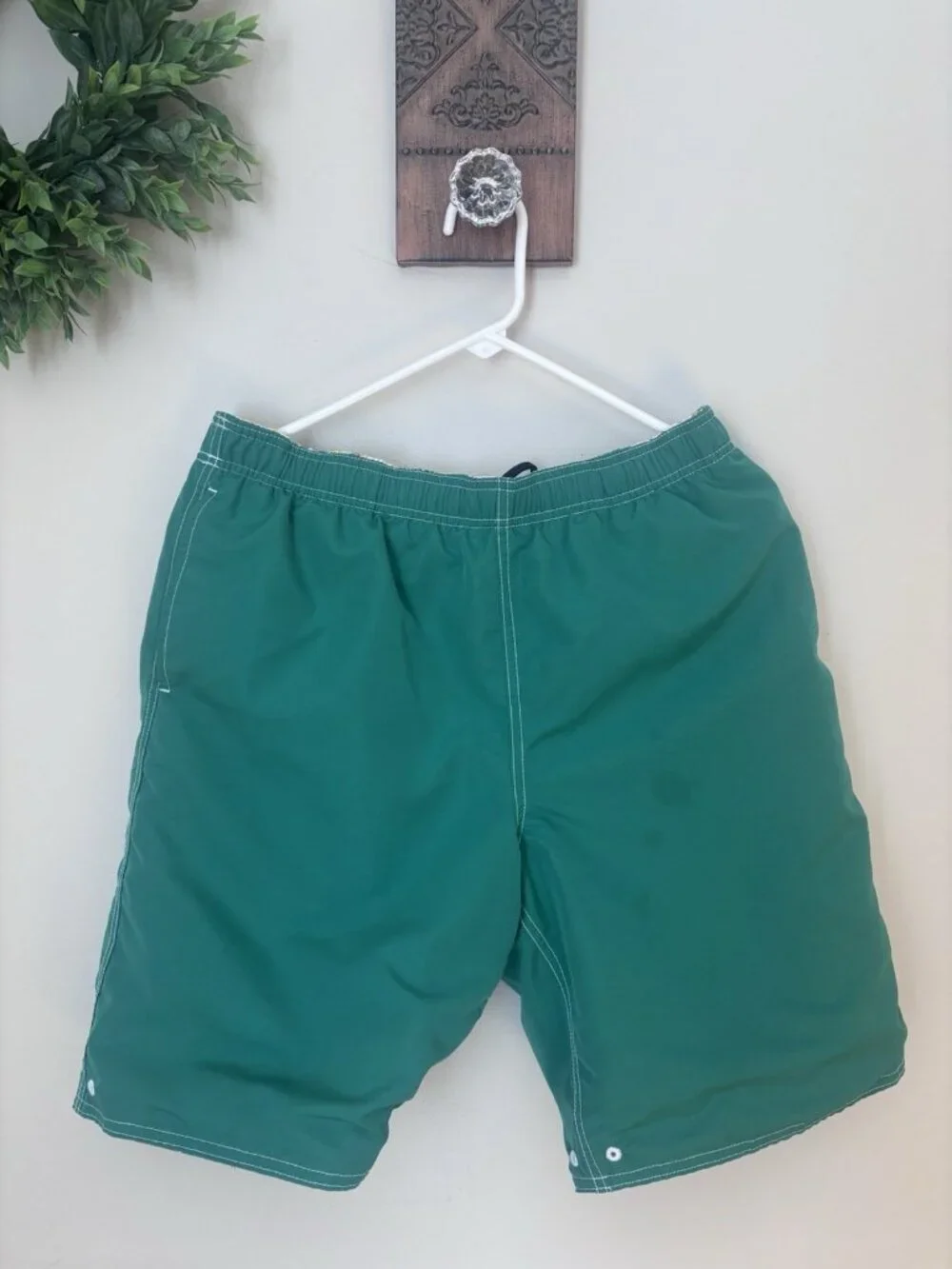 Lands' End Mens Size M Reversible Swim Trunks Green Yellow Floral Pockets